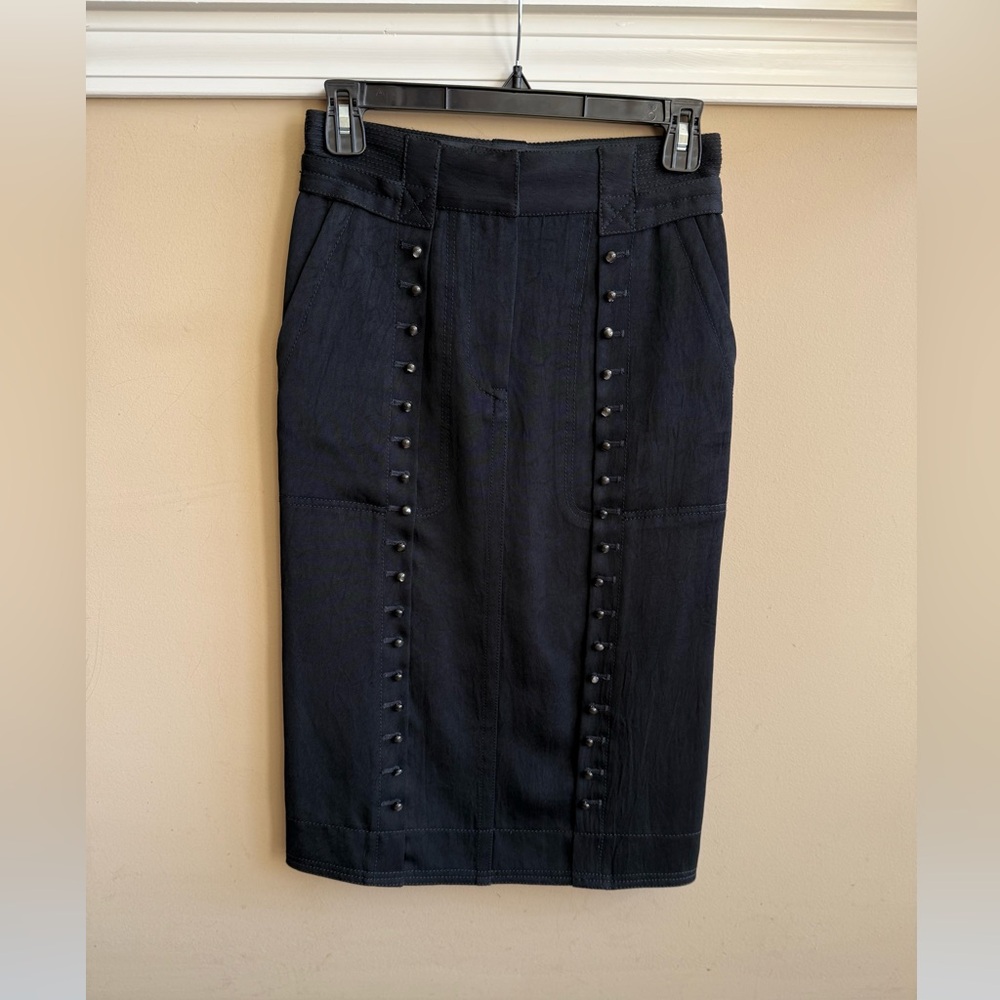 Marc Jacobs Black Pencil Skirt with Button Detailing, Size 0.